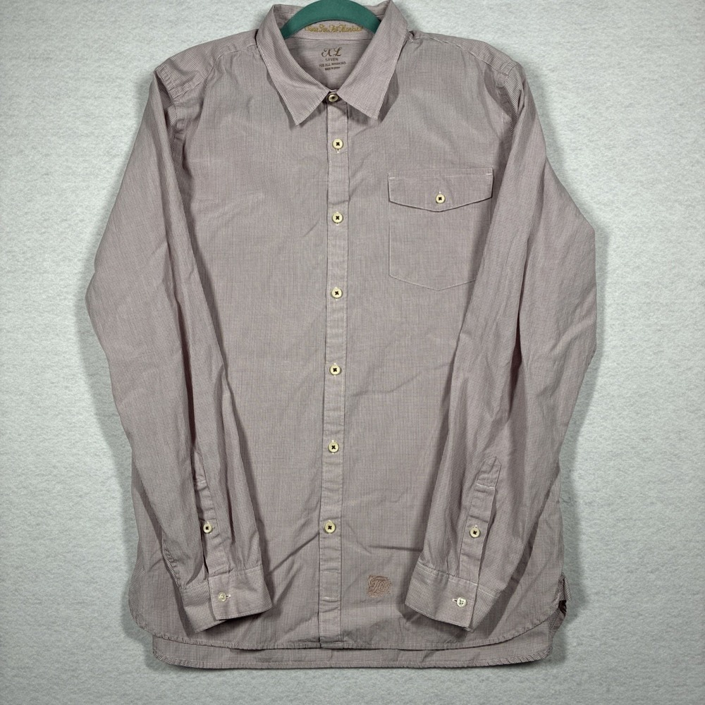 7 For All Mankind Button Down Pink Embroidered‎ Long Sleeve Casual Shirt Mens XL